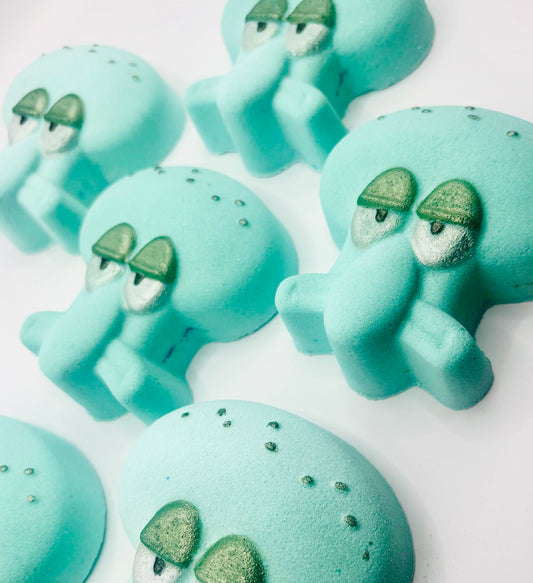 squidwards grumpy face shaped bath bomb